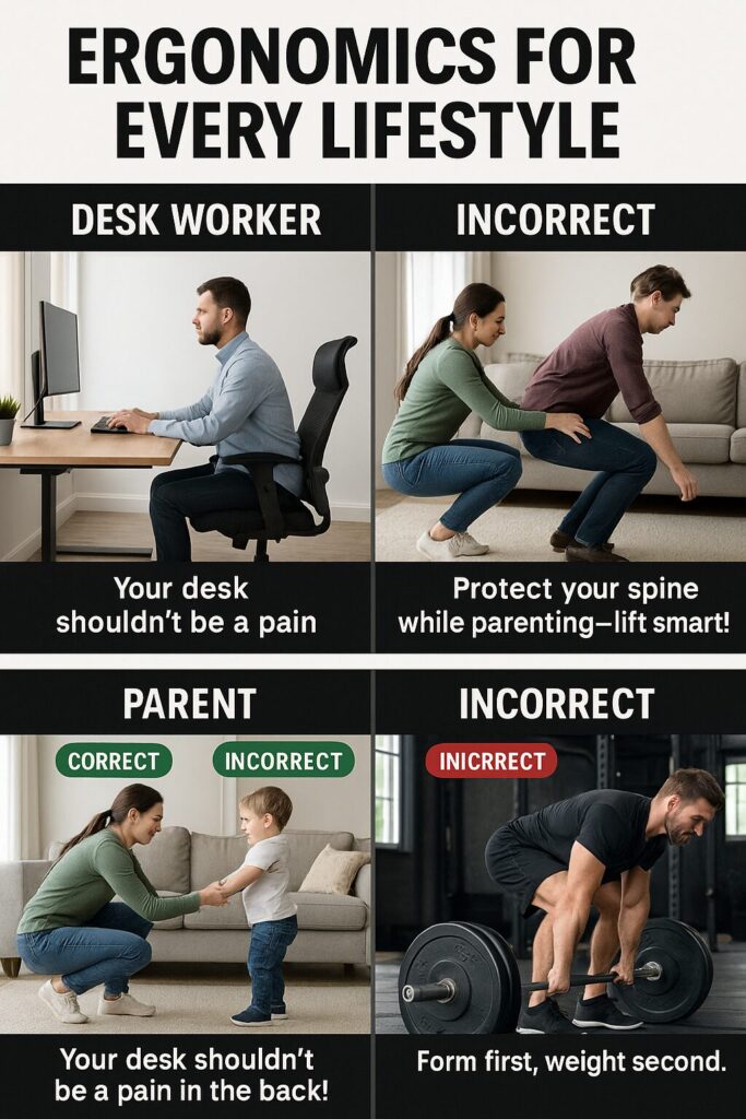 Ergonomic tips for desk workers, parents and athletes to avoid back pain while losing weight